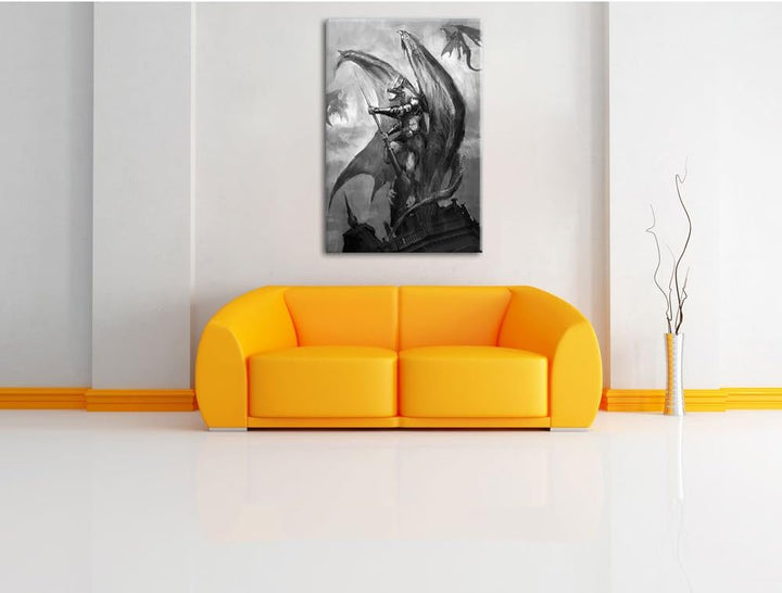 Pixxprint Drachenmann / 100x70cm Leinwandbild bespannt auf Holzrahmen/Wandbild Kunstdruck Dekoration