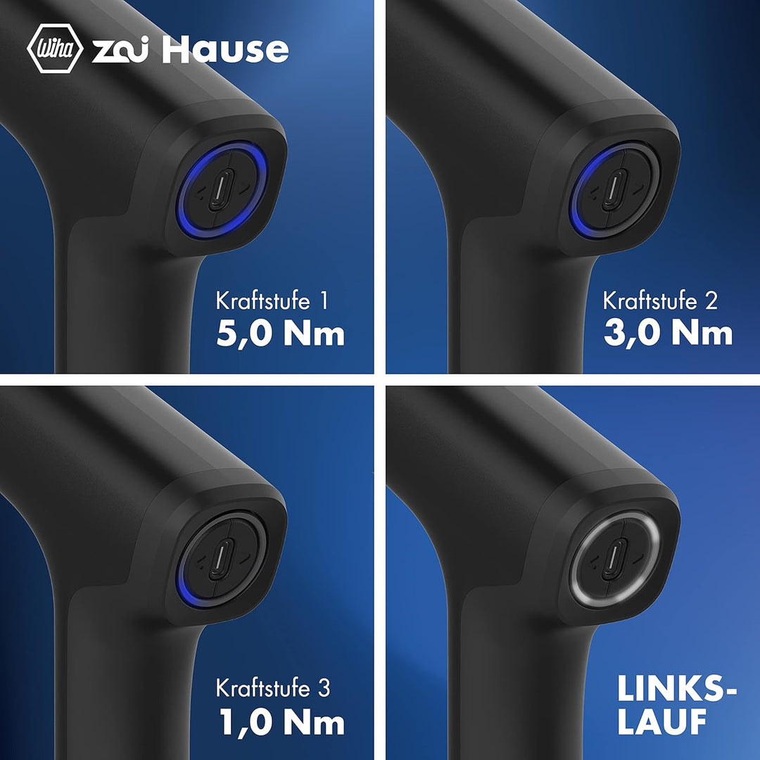 Wiha TCA10182 zai Hause 4V Akkuschrauber Set klein mit 4 Bits und USB C Ladekabel, Mini Akku-Schraub