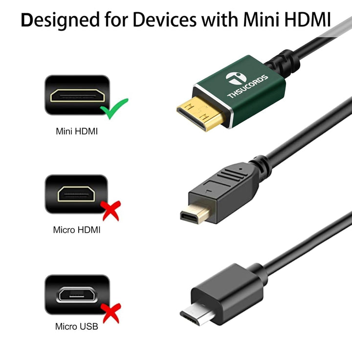 Thsucords Hyper Slim Mini HDMI zu HDMI Kabel 2M 2 Stück, Ultradünnes und Flexibles HDMI Mini Kabel U