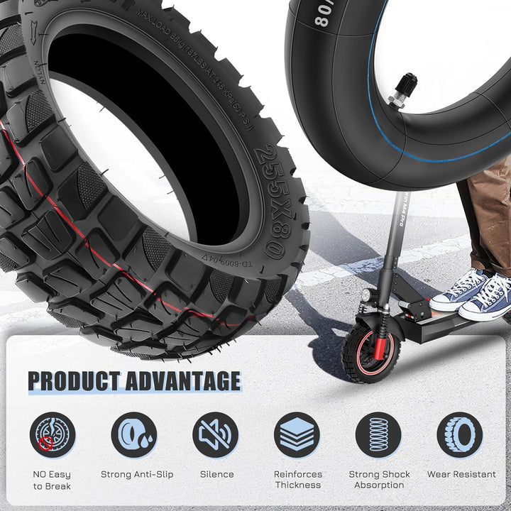255x80 Reifen und Schlauch mit Silber Ventil Gerade, 10 x 3 Zoll Offroad Ersatzreifen Schlauch E Sco