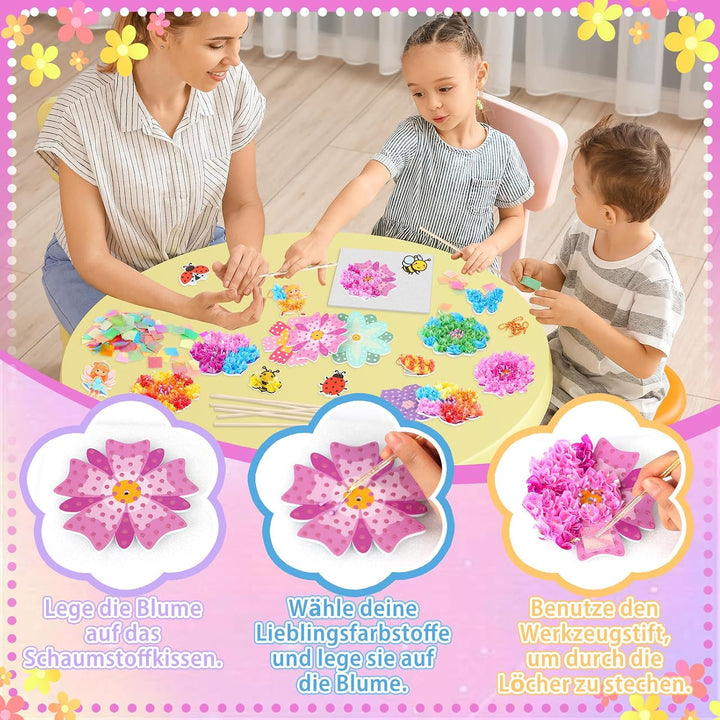 Aragallant 16 Stück Bastelset Kinder ab 4 5 6 7+ Jahre, Poke Art Basteln Mädchen - Mit Vase & 8 Blum