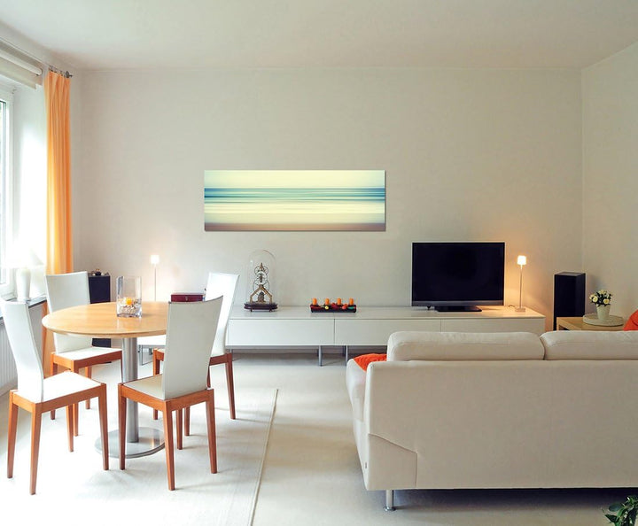 Paul Sinus Art Panoramabild auf Leinwand und Keilrahmen 150x50cm Strand Meer abstrakt Vintage