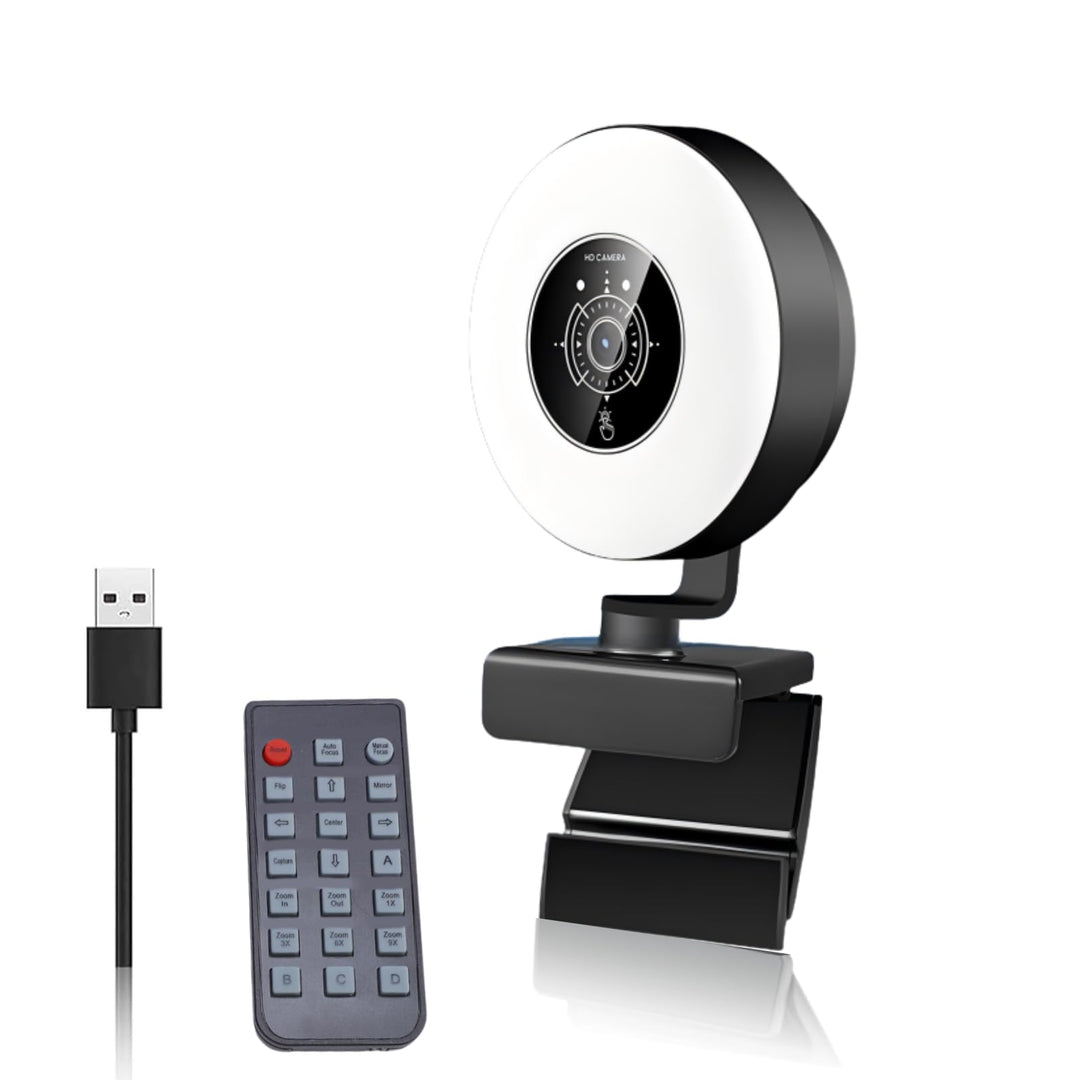 Webcam 4K mit Licht für PC USB 30FPS Webkamera mit Mikrofon AF Auto-Fokus, 3 Einstellbare Helligkeit