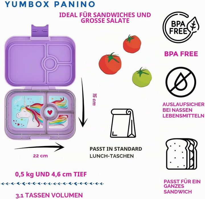 Yumbox Panino auslaufsichere Bento-Box, Sandwich-Grösse, passend für ein Sandwich plus Seiten, 3 Fäc