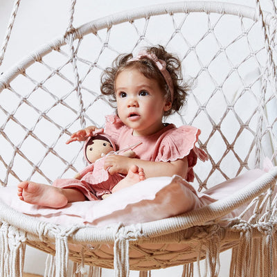 KALOO - Tendresse – My First Amandine Doll – Cloth Doll 32 cm – Pink Chiffon Dress – Matte Skin – Pr