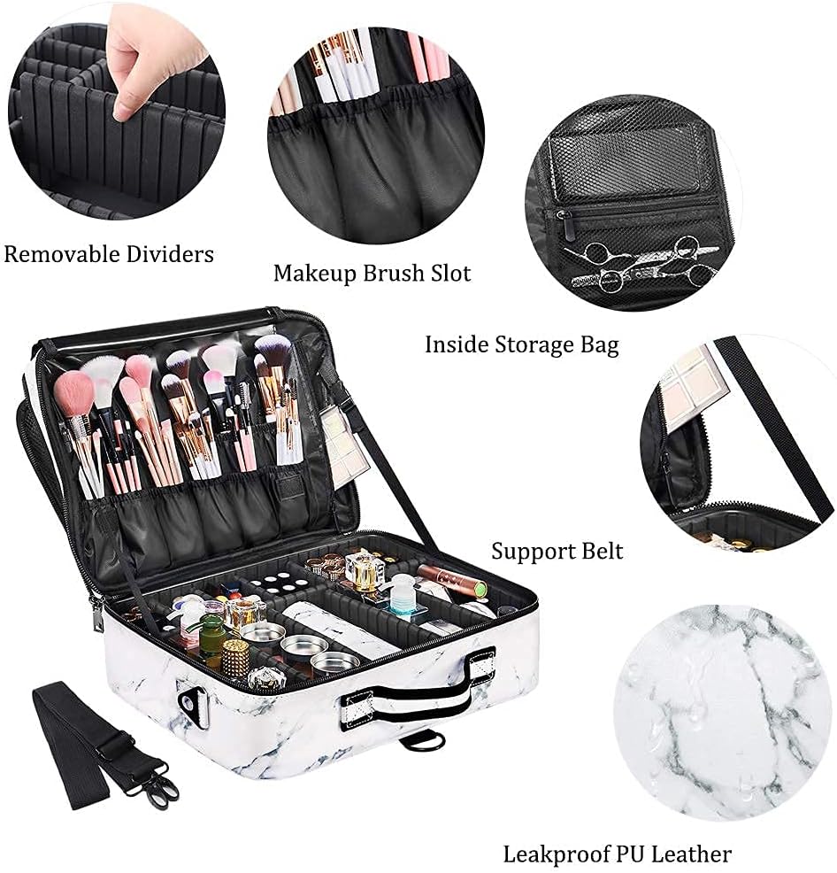 Kosmetiktasche, 3 Lagen Grosse Kapazität Professionelle PU Leder Make Up Organizer Tasche wasserdich