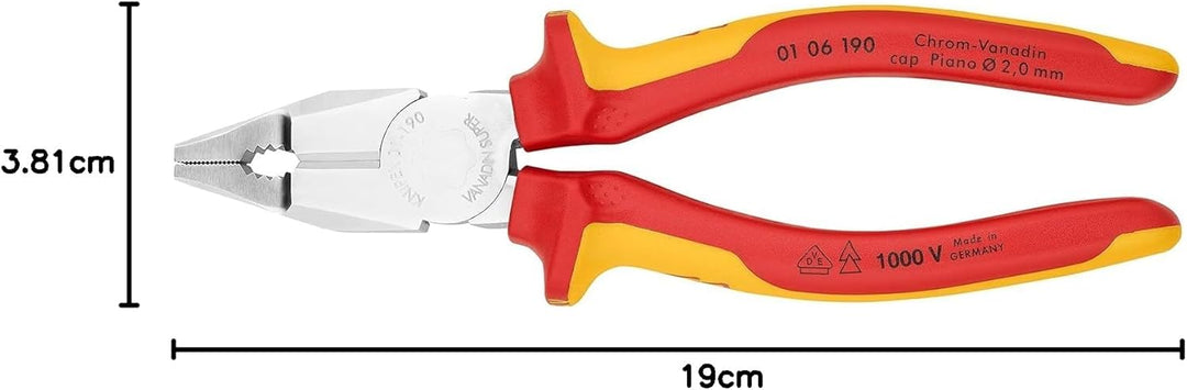 Knipex Kombizange Chrom-Vanadin verchromt, isoliert mit Mehrkomponenten-Hüllen, VDE-geprüft 190 mm 0