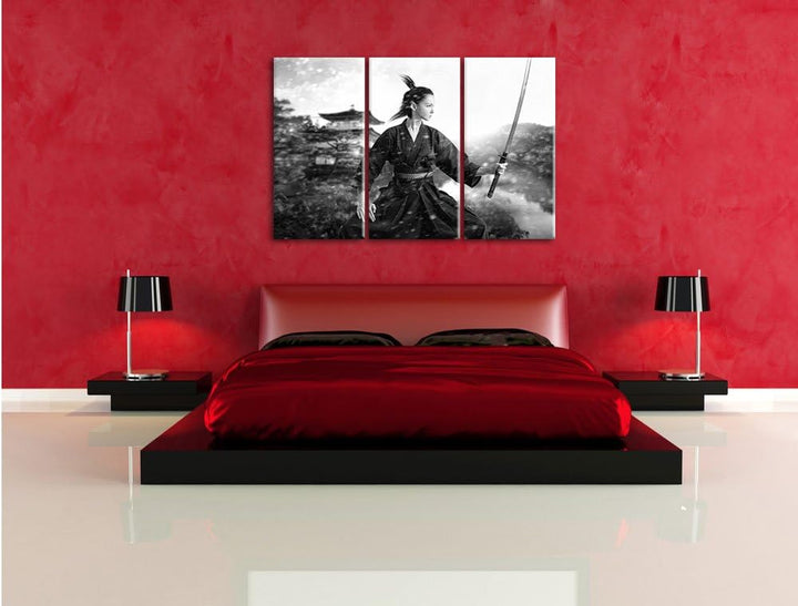 Pixxprint Samurai-Kriegerin als Leinwandbild/Grösse: 3 Teilig (120x80 cm) cm/Wandbild/Kunstdruck/fer