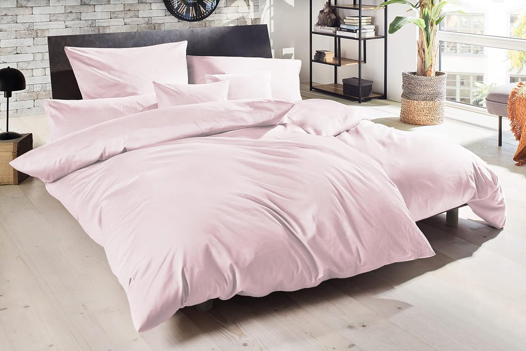 Beddress - Luxus-Satin-Bettwäsche, Uni Puder, 135x200 + 80x80 cm, 100% Baumwolle,Pink 135x2