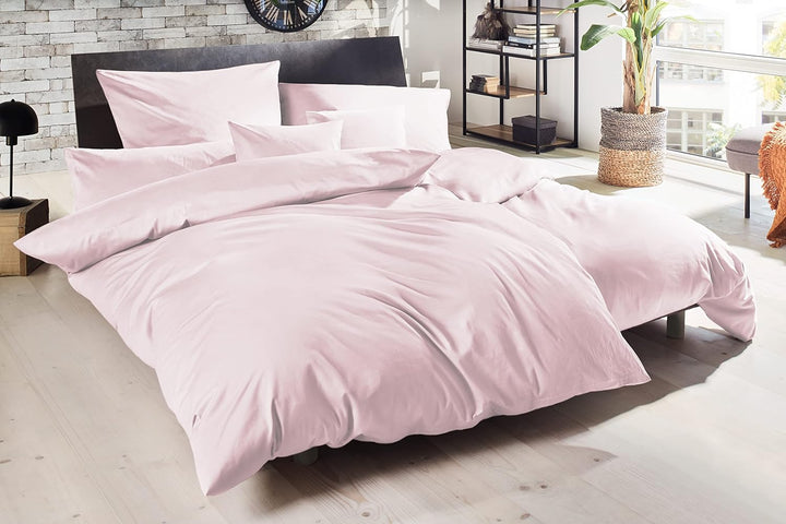 Beddress - Luxus-Satin-Bettwäsche, Uni Puder, 135x200 + 80x80 cm, 100% Baumwolle,Pink 135x2