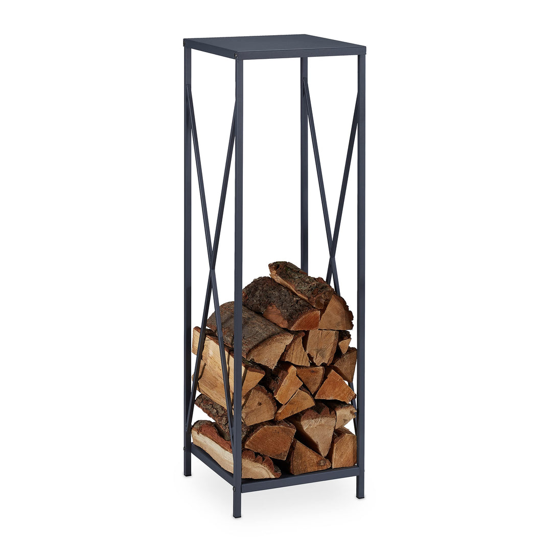 Relaxdays Kaminholzregal, Metall, HxBxT: 112x34x34 cm, Brennholzregal innen, für Feuerholz, Stapelho