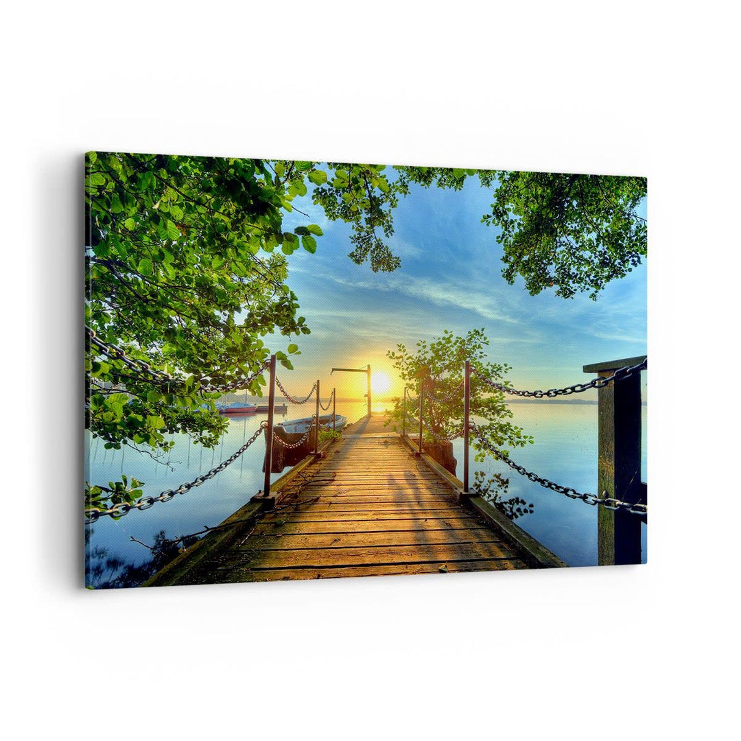 Bilder auf Leinwand 100x70cm Leinwandbild See Sonnenuntergang Boot Landschaft Gross Wanddeko Bild Sc
