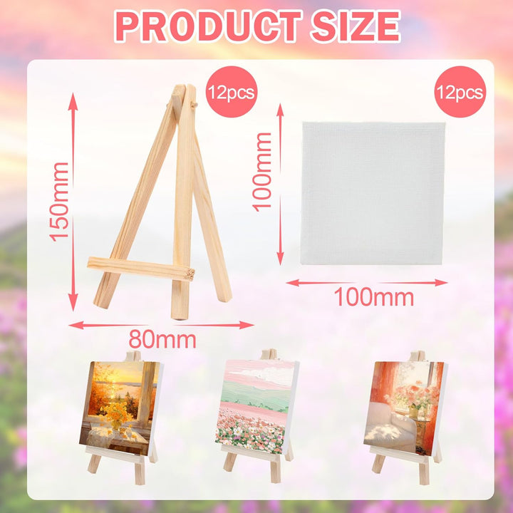 12 Stück Mini Staffelei mit Leinwand 10 x 10 cm Mini Staffelei handbemalte DIY Kreationstafel Tisch