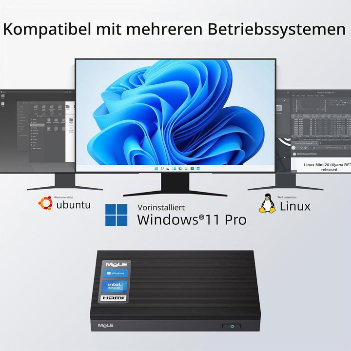 MeLE Lüfterloser Mini-PC Windows 10 Pro Celeron J4125 8GB DDR4 256GB eMMC Ultra-Thin Mini Desktop Co