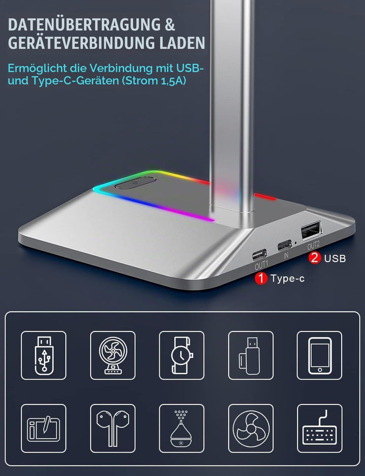 New bee Kopfhörer Ständer RGB Headset Halterung mit USB Typ-C Ladegeräten und Datenübertragung Unive