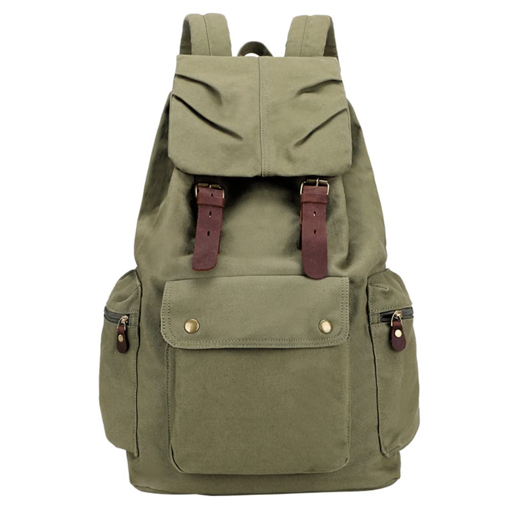 DremFreo Vintage Canvas Rucksack mit Lederdetails, 30x48x15cm, Outdoor Tagesrucksack für Damen und H