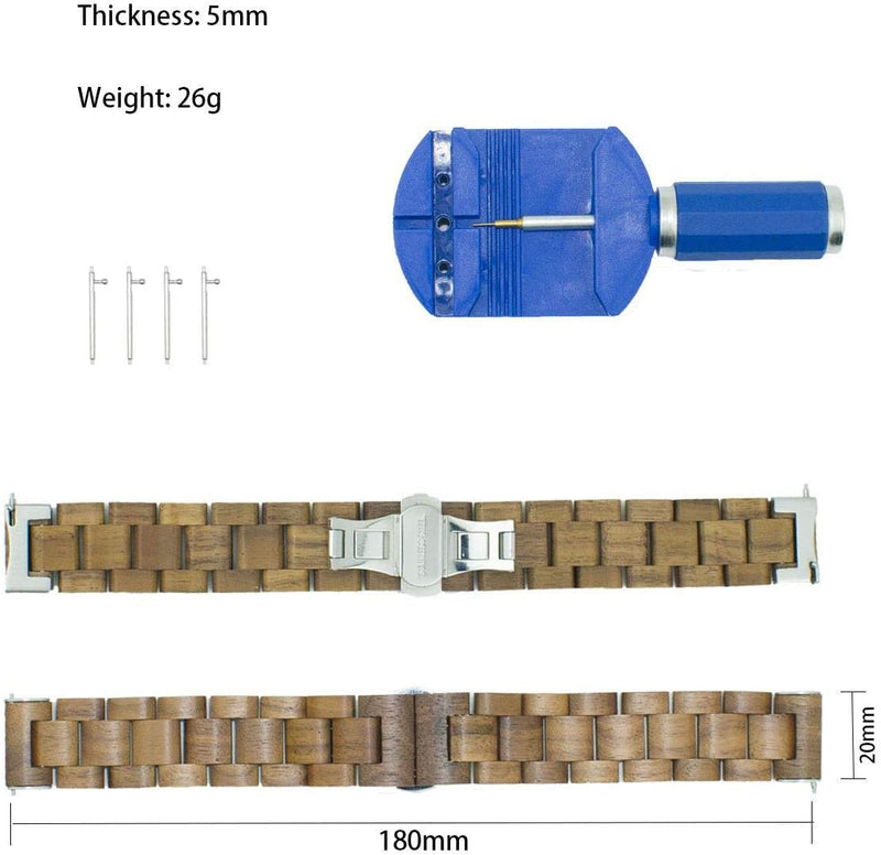 AIYIBEN Holzarmband 20mm kompatibel mit Samsung Galaxy Watch Active/Active 2, 40/42/44mm Holzarmband