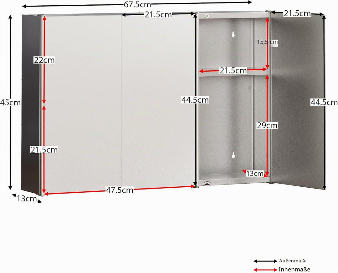 Bath Vida Designs Tiano Badezimmerschrank, dreifacher Spiegel, Wandmontage, moderner Aufbewahrungssc
