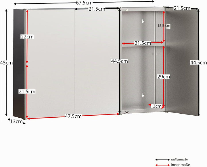 Bath Vida Designs Tiano Badezimmerschrank, dreifacher Spiegel, Wandmontage, moderner Aufbewahrungssc