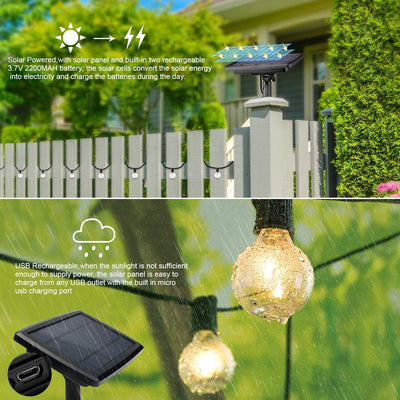 Qxmcov Solar Lichterkette Aussen, Glühbirnen 25+2 LED Globe Birnen Outdoor Garten 4 Modi für Patio P