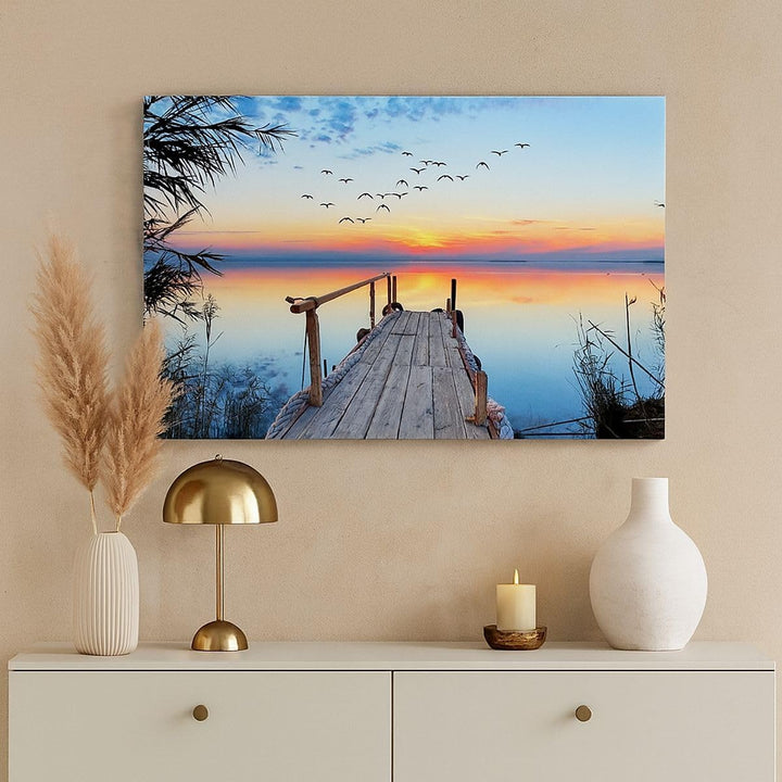 ARTTOR Bilder auf Leinwand 100x70cm Leinwandbild mit Rahmen Brücke See Gross Wanddeko Bild Schlafzim