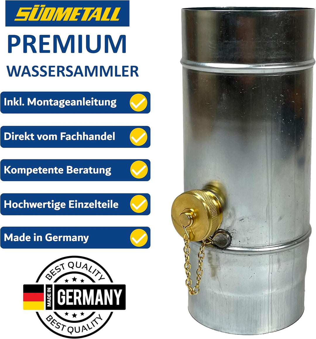 SÜDMETALL - Premium Zink Regenwassersammler 100 mm mit Schlauch- und Fassanschluss für das Fallrohr