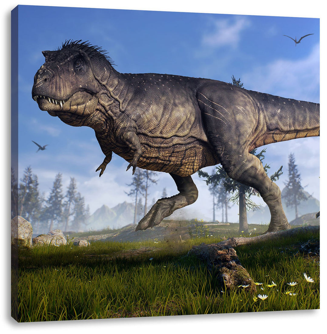 Pixxprint T-Rex Dinosaurier in der Natur als Leinwandbild Quadratisch/Grösse: 70x70 / Wandbild/Kunst