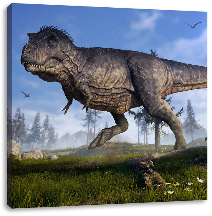 Pixxprint T-Rex Dinosaurier in der Natur als Leinwandbild Quadratisch/Grösse: 70x70 / Wandbild/Kunst