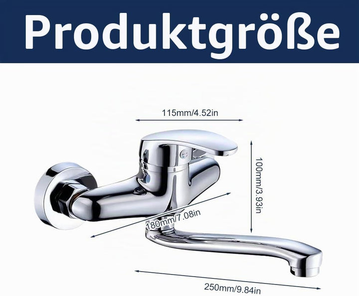 360° Drehbare Wasserhahn Küche Wandmontage, Kalt und Heiss Edelstahl Wasserhahn Küche Wandarmatur, W