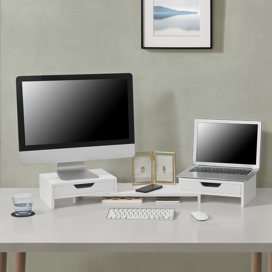 [en.casa] Monitorständer Marttila mit 2 Schubladen Monitorerhöhung 60x22x11cm Bildschirmerhöhung für