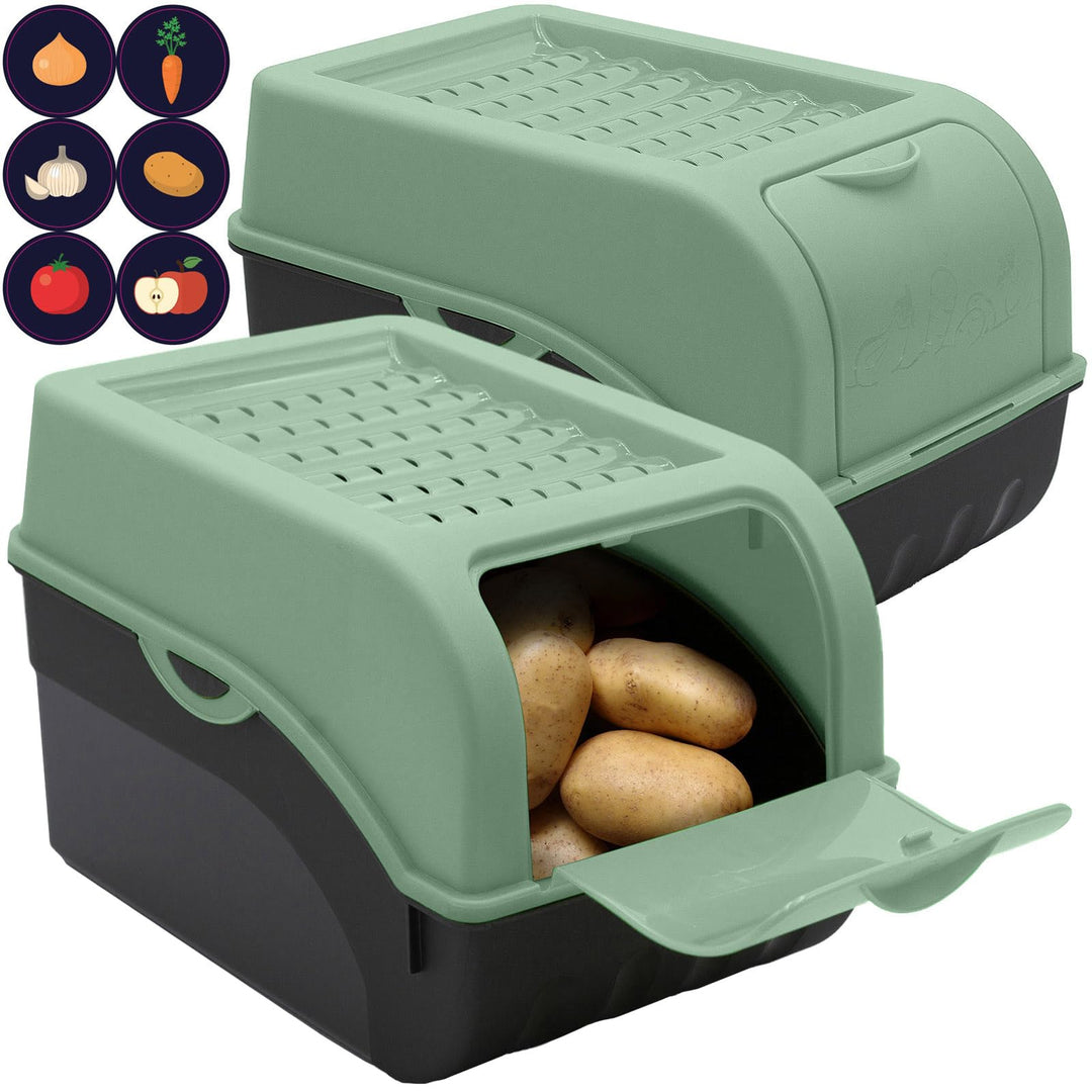 ARTECSIS® 2 x Kartoffel Aufbewahrungsbox mit Deckel für 4 kg Kartoffeln (salbeigrün) - Vorratsbehält