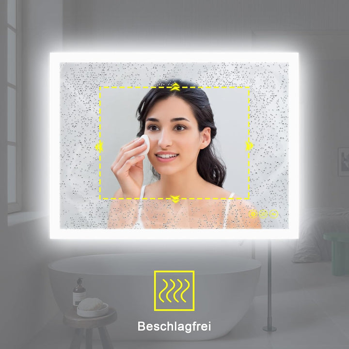 AI-LIGHTING Badspiegel mit Beleuchtung 80x60 cm Rechteckiger Badezimmerspiegel mit Beleuchtung Antib