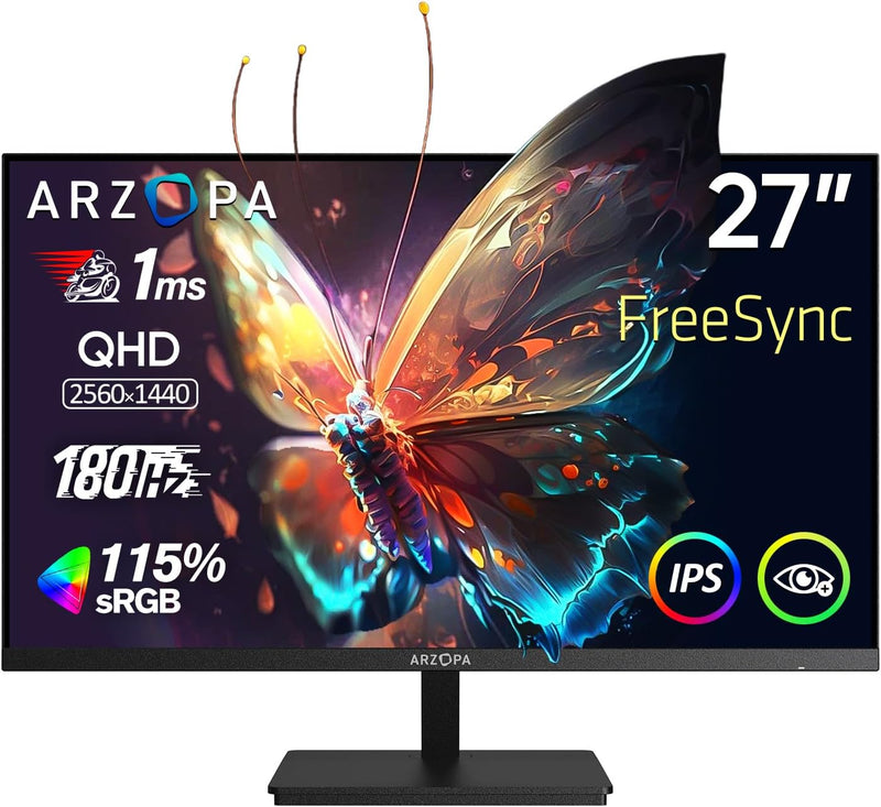 ARZOPA Gaming Monitor 27 Zoll 180Hz - 2K QHD 2560x1440 Monitor PC Bildschirm 115% sRGB 1ms IPS FreeS