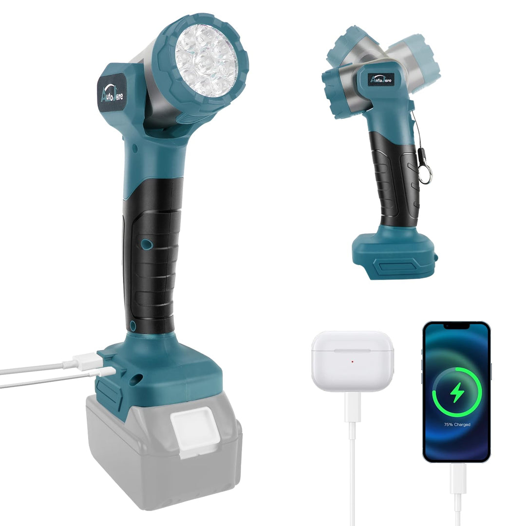 LED Taschenlampe Kompatibel mit Makita 18V 30W Tragbarer Arbeitsleuchte mit Typ C und USB Aufladung