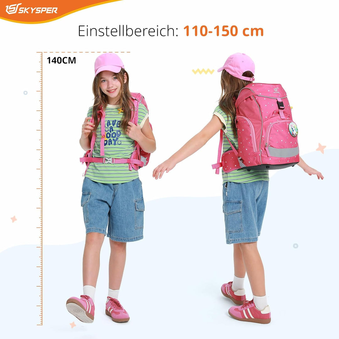 SKYSPER Schulranzen Set 5-teilig für Jungen Mädchen 1. Klasse Grundschule Schulrucksack Sporttasche