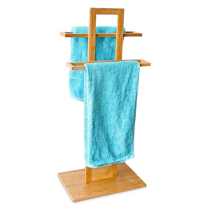 Relaxdays Handtuchständer Bambus mit 2 Handtuchstangen HBT 85 x 37 x 25 cm frei stehender Handtuchha