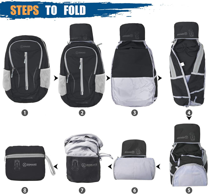 ZOMAKE Ultraleicht Faltbarer Rucksack - Packbare Backpacks 25L,Kleiner Faltbar Rucksäcke Wanderrucks