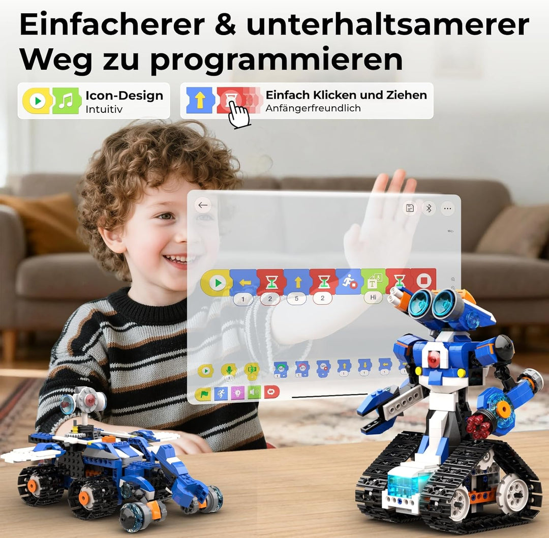 Robot J Programmierbarer Roboter für Kinder, 6-in-1 Kreativer Roboter Bausatz, App-Ferngesteuerter K