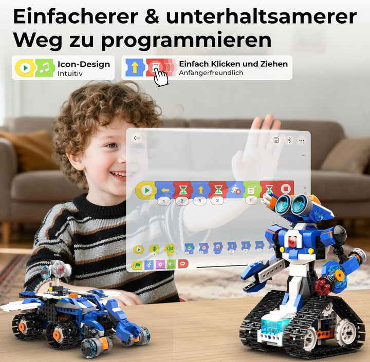 Robot J Programmierbarer Roboter für Kinder, 6-in-1 Kreativer Roboter Bausatz, App-Ferngesteuerter K