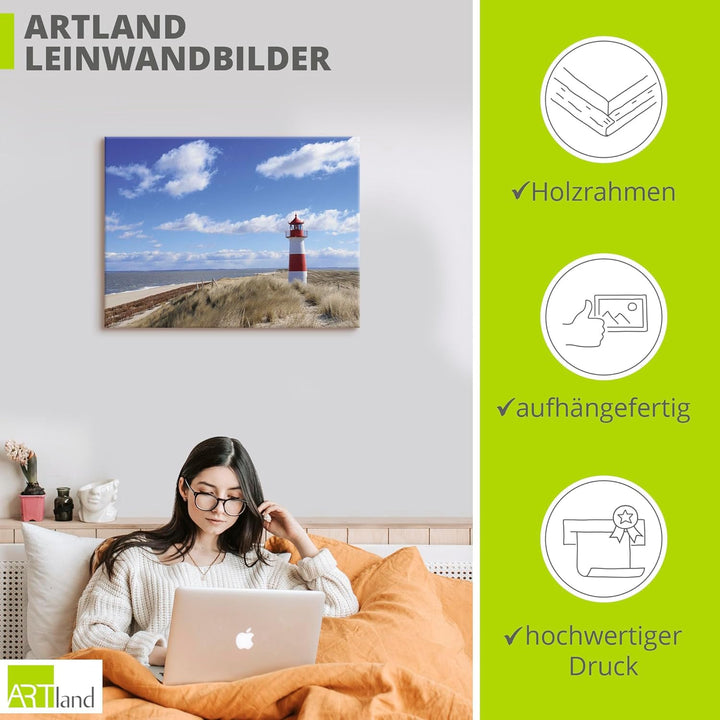 Artland Leinwandbild Wandbild Bild auf Leinwand 80x60 cm Wanddeko Strand Meer Maritim Küste Leuchttu