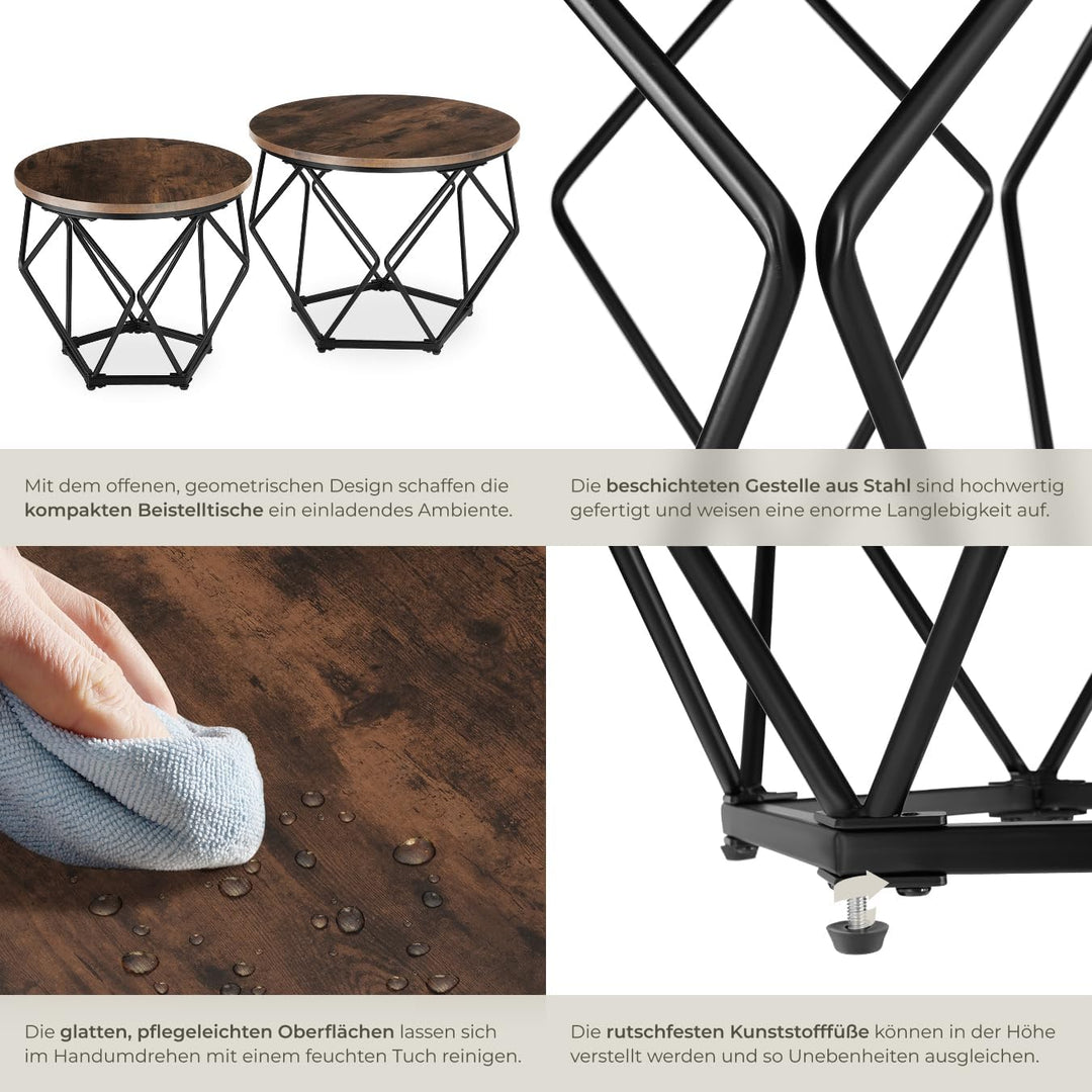 tectake Couchtisch 2er Set, Beistelltisch in Diamantform, Industrie-Design, für Wohnzimmer Schlafzim