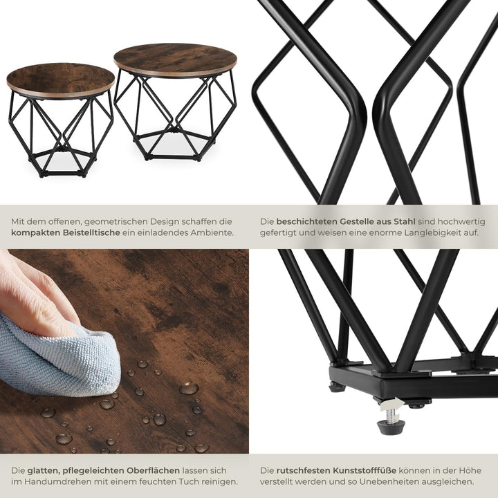 tectake Couchtisch 2er Set, Beistelltisch in Diamantform, Industrie-Design, für Wohnzimmer Schlafzim