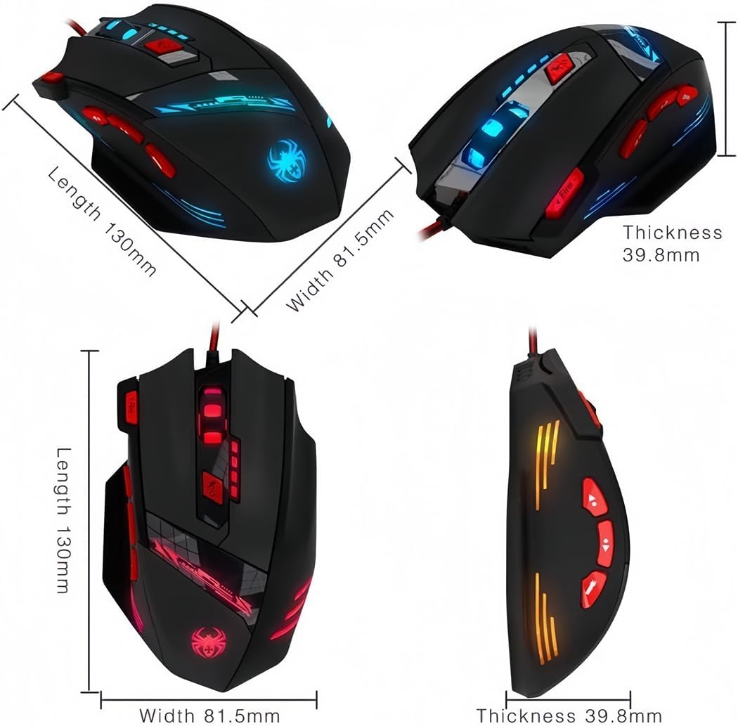 zelotes T90 Gaming Maus 9200 DPI, 8 Programmierbare Tasten, Multi-Modi LED, USB Gaming Maus, Gewicht