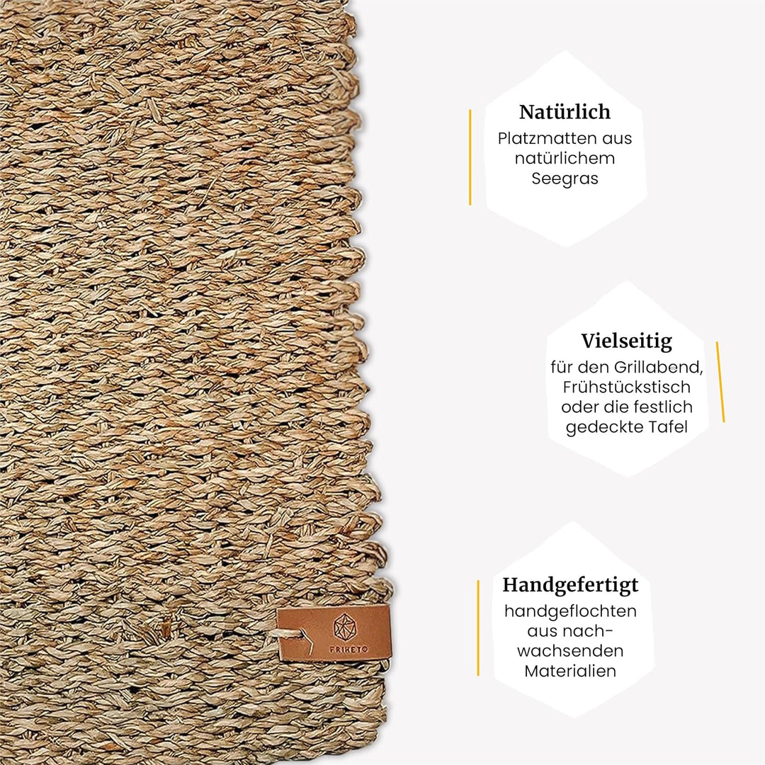 FRIHET Tischset eckig - Seegras geflochten (4er Set) Platzset 40x30cm, Natur Tischdeko, Tischsets Pl
