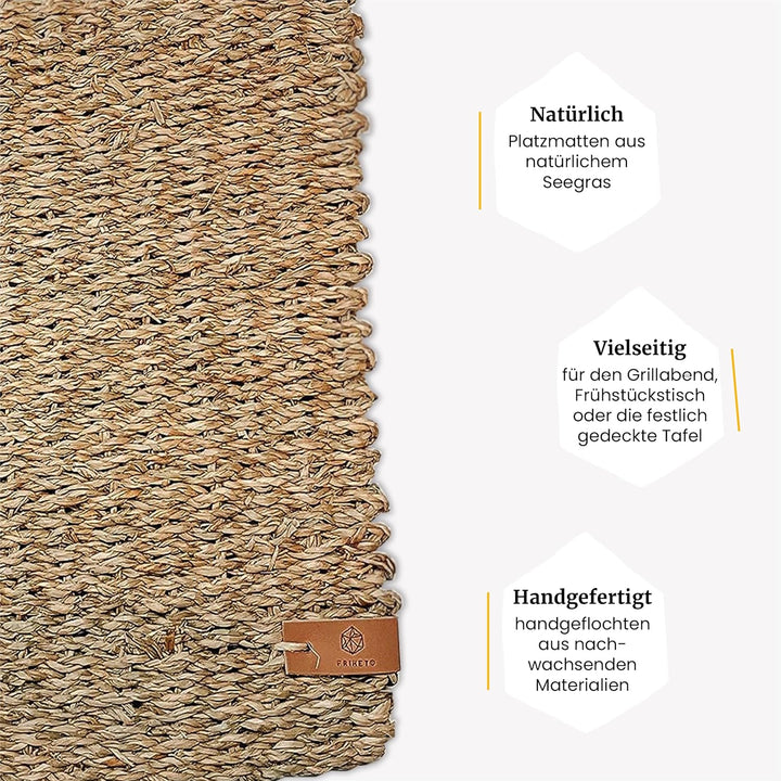 FRIHET Tischset eckig - Seegras geflochten (4er Set) Platzset 40x30cm, Natur Tischdeko, Tischsets Pl