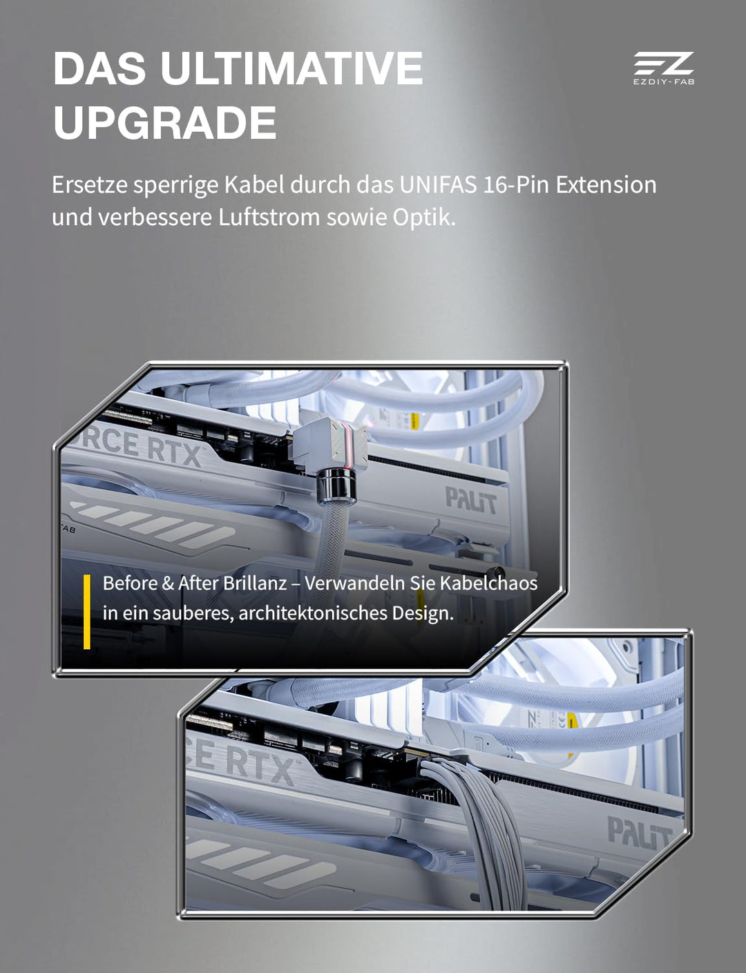 EZDIY-FAB UNIFAS ARGB 16-Pin 12VHPWR GPU-Verlängerungskabel für RTX 40/50 Serie, 16AWG 90° Winkel 12