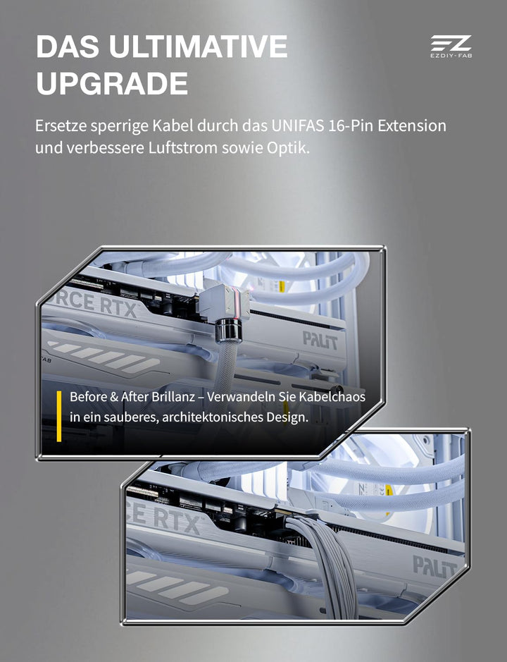 EZDIY-FAB UNIFAS ARGB 16-Pin 12VHPWR GPU-Verlängerungskabel für RTX 40/50 Serie, 16AWG 90° Winkel 12