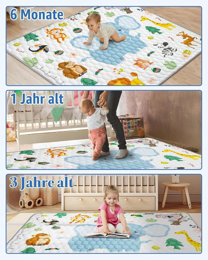 Krabbelteppich für Baby, Rutschfeste Baby Spielmatte Schadstofffrei 180x150cm, Baumwolle Tier Krabbe