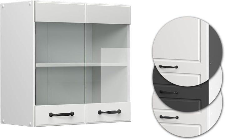 Vicco Küchenschrank Glas R-Line, Weiss Landhaus/Weiss, 60 cm Weiss Landhaus Hängeglasschrank 60 cm,