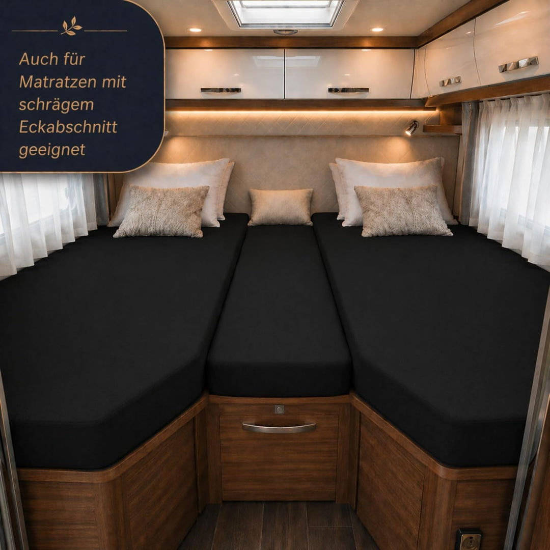 EXKLUSIV HEIMTEXTIL Jersey Spannbettlaken für Wohnmobile Heckbett 3-teilig 2 Längsbetten + 1 Mittelt
